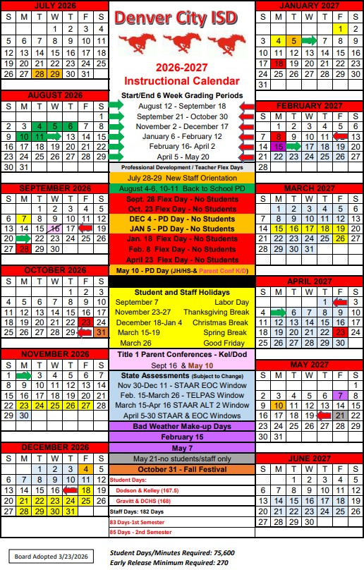 Denver City ISD School Calendar 2026-2027