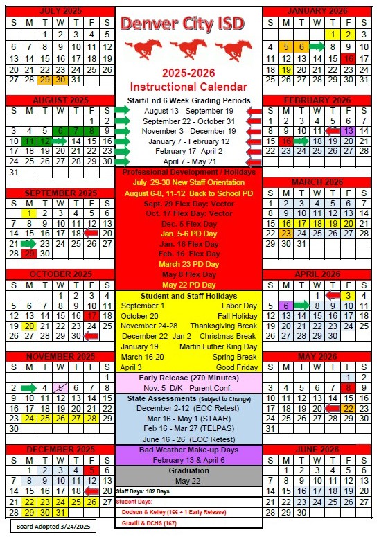 Denver City ISD School Calendar 25-26