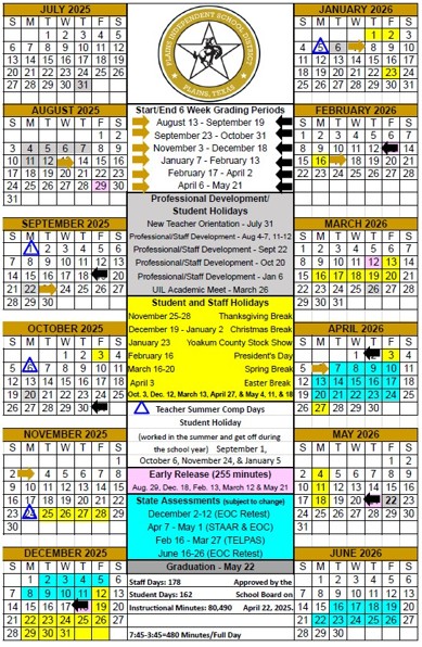 Plains ISD School District Calendar 25-26